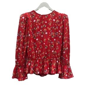 BY TIMO Flounce Blouse Red Garden Size L NWT Scandinavian